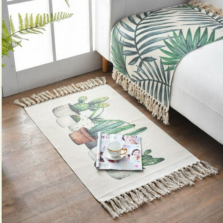 Nordic Cotton And Linen Knit Rug Ethnic Style Carpet Tassel Small Rug  Bedroom Kitchen Rugs Mat Boho Washable Home Decoration