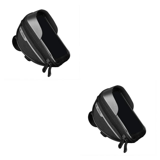 Eigraketly Bolsa de marco de tubo delantero de bicicleta soporte de pantalla táctil de teléfono móvil exterior negro Negro 2piezas