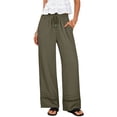 thumbnail image 2 of Idoravan womens pants drawstring waist womens vacation outfits 2026 pants Women's Solid Color High Waisted Loose Wide Leg Pants With Elastic Waistband And Pocket Casual Pants, 2 of 8