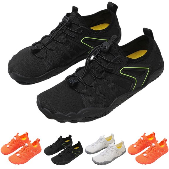 SGFCWSX Men Casual Water Shoes Size 10, Quick-Dry Non-Slip Drainage Hook-Loop Athletic Shoes Black