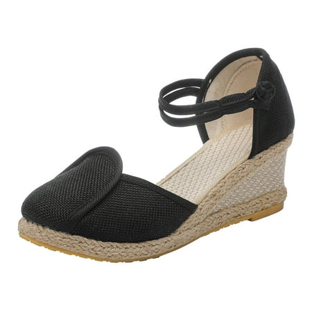 

Youmylove Leisure Women Weave Wedges Breathable Elastic Band Round Toe Sandals Comfortable Shoes Summer Comfy Beach Outdoor Walking Footwear