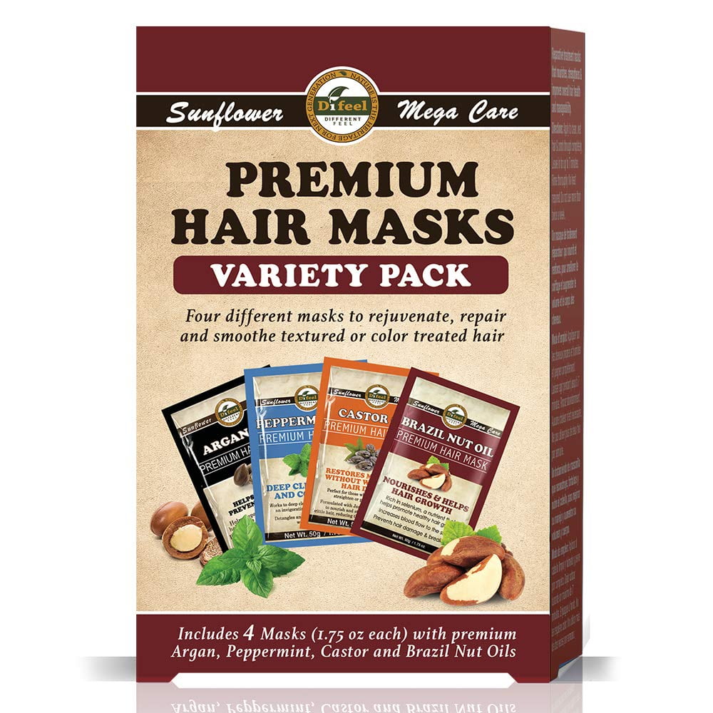 Difeel Premium Hair Mask Variety Pack Argan, Peppermint, Castor and