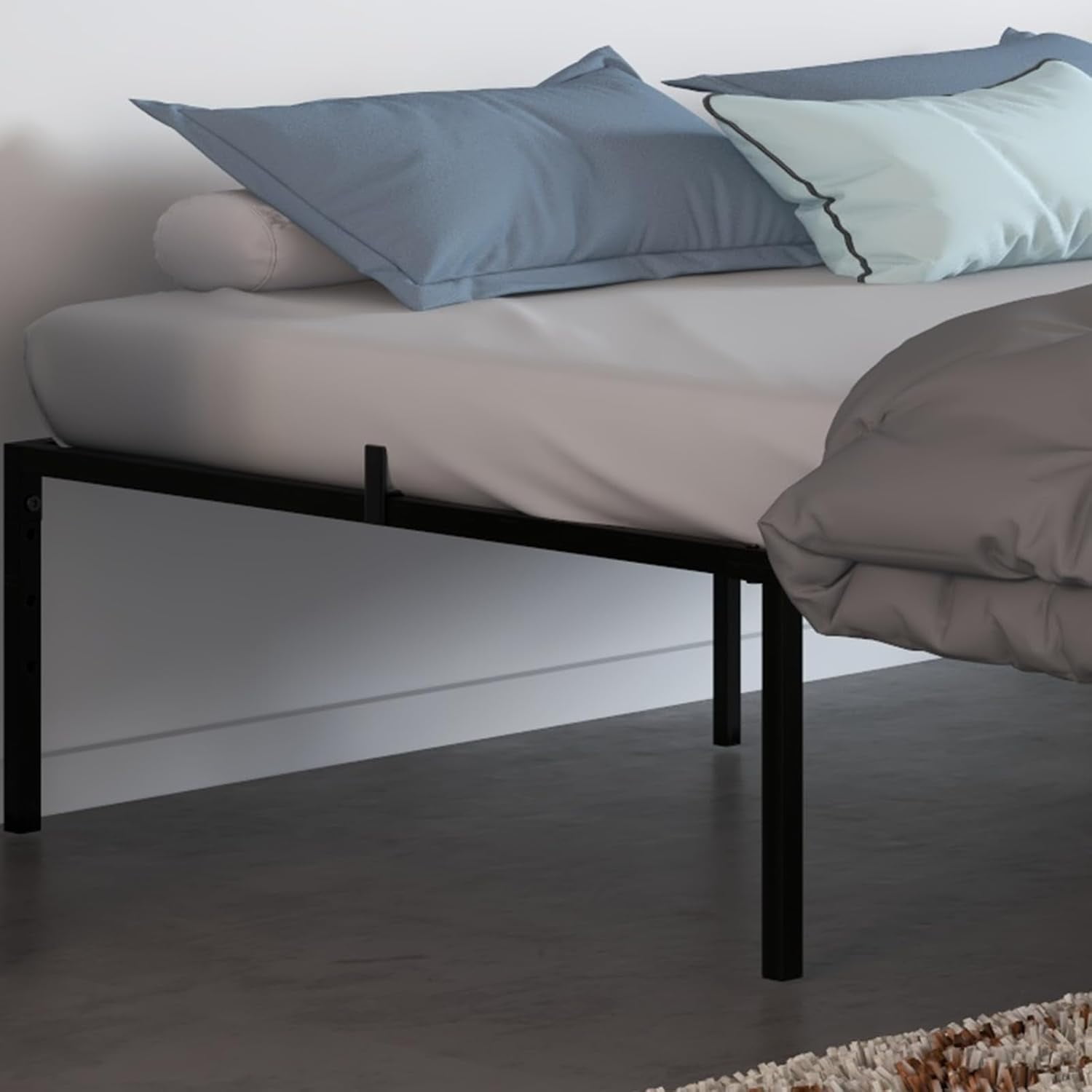 Acekid Queen Size Metal Bed Frame with Under Bed Storage, Heavy Duty Steel Slat Support, No Box Spring Needed, Easy Assembly, Noise Free, 16 Inch Heigh