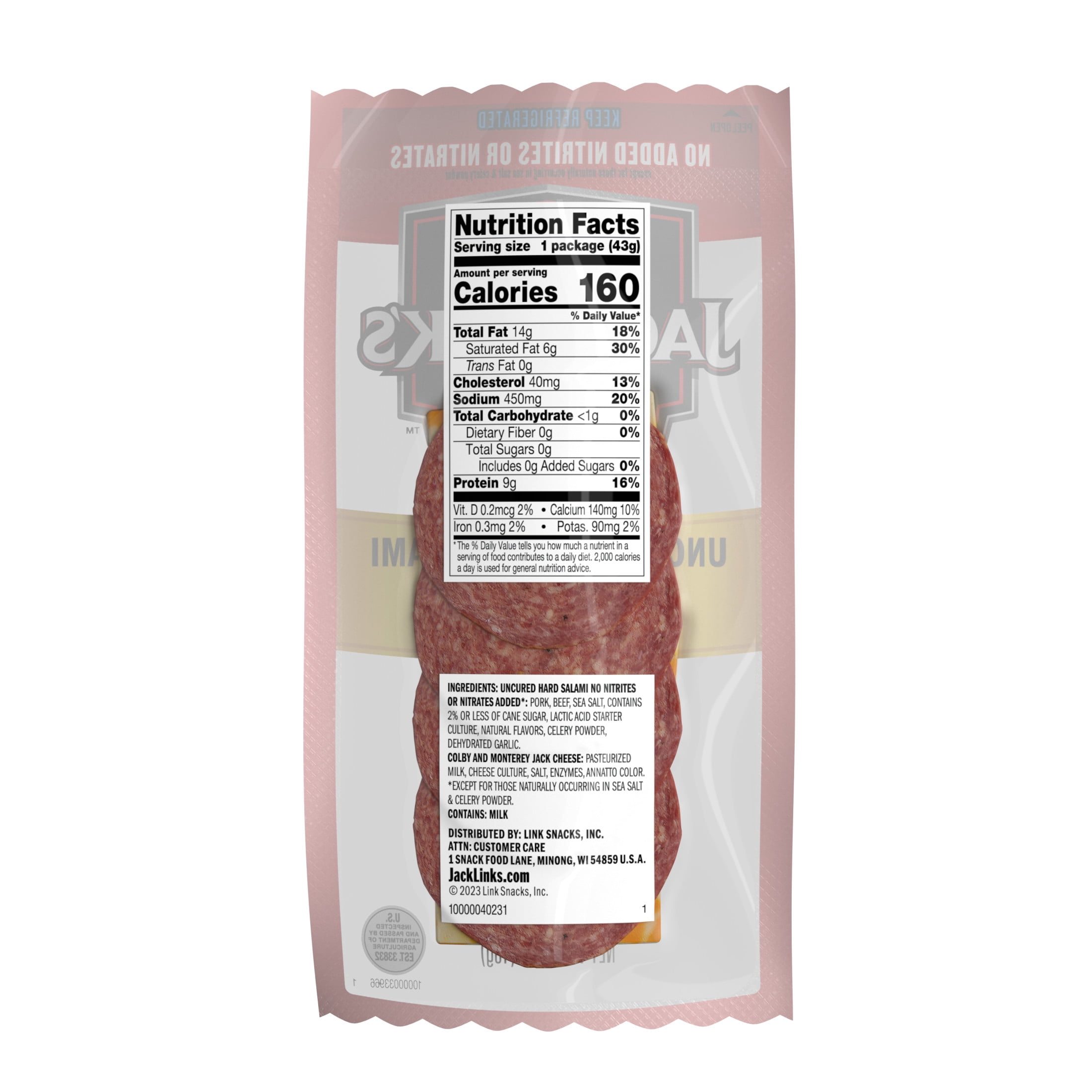 Jack Link's Hard Salami & Colby Jack Cheese Linkwich, Cold Crafted®, 1.5 oz Each, Individually Wrapped