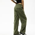 thumbnail image 3 of QQAMB Women Cargo Pants Baggy High Waist Loose Wide Leg Solid Color Casual Trousers with Pockets Army Green M, 3 of 4