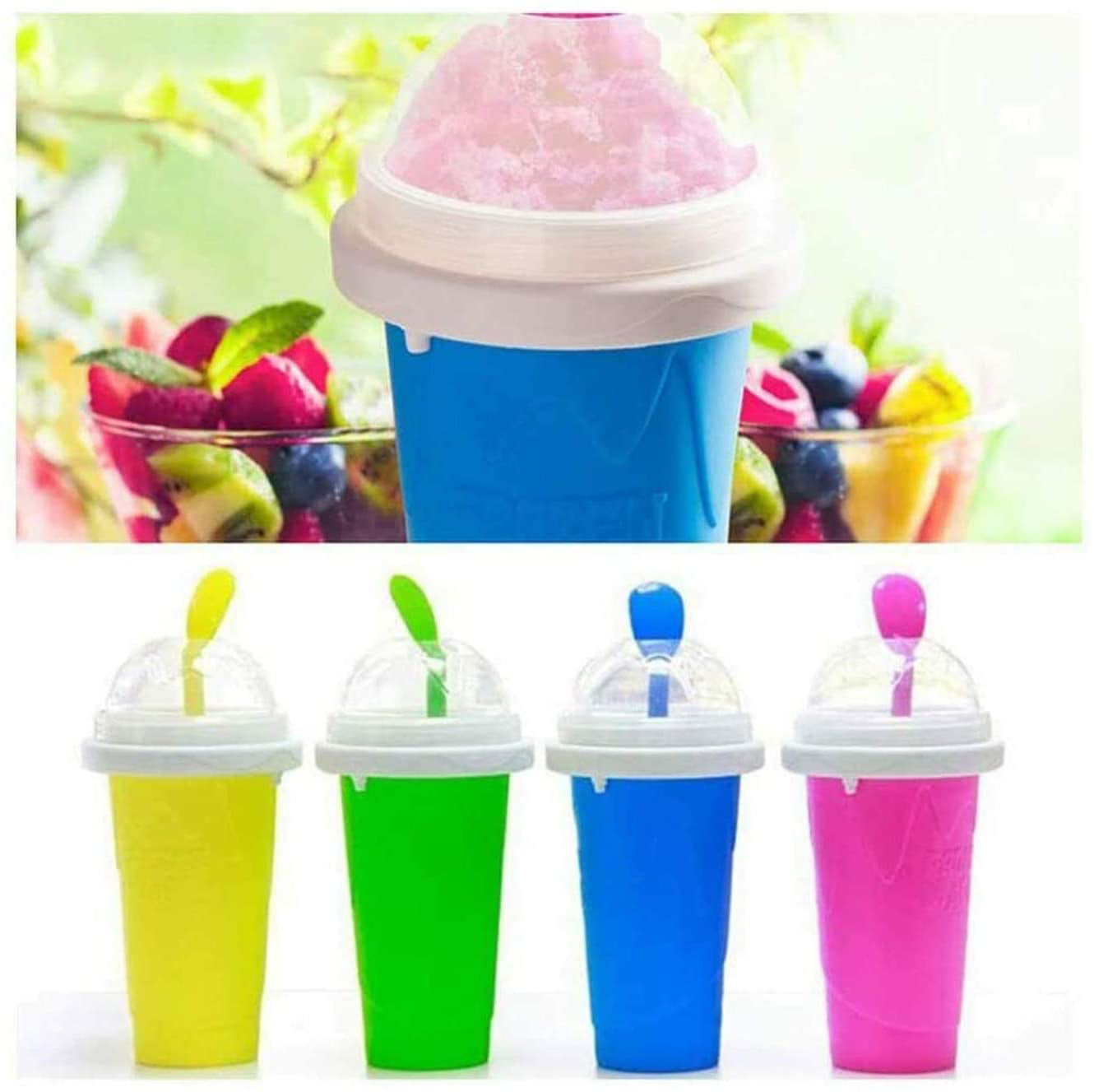 Magic Slushy Maker Squeeze Cup Slushy Maker DIY Homemade Smoothie Cups Freeze Drinks Cup Double Layer Summer Juice Ice Cream Cup for Children Fast Cooling Yellow 