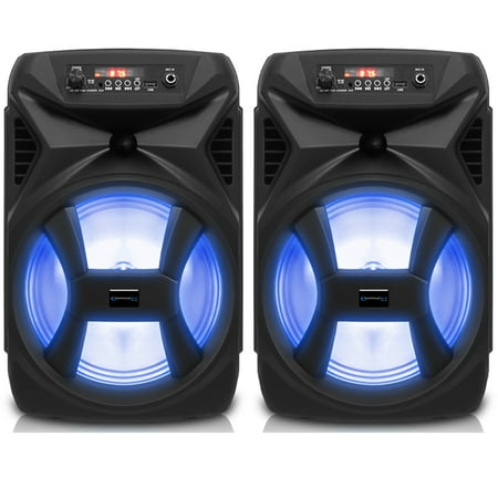 (Qty 2) Technical Pro 500W Portable 8" Bluetooth Speaker with Woofer & Tweeter (Black)