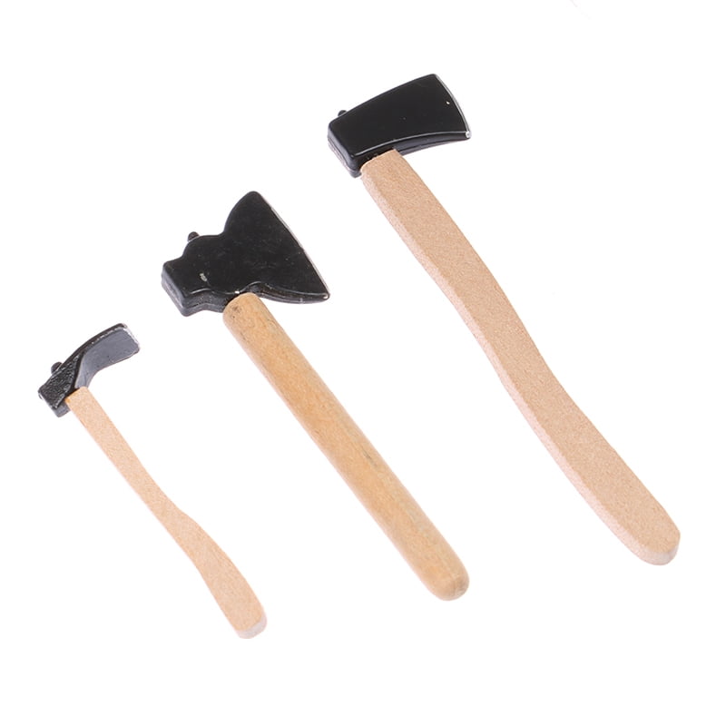 Dollhouse Miniature Tools Set of 2 Axe Wooden Handles Metal Blade 