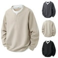 thumbnail image 2 of ZCFZJW Mens Henley Sweaters Long Sleeve Quarter Button Sweaters Loose Regular Fit Casual Waffled Knit Pullover Sweater Tops Khaki XXL, 2 of 6