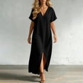 thumbnail image 6 of Hduncf Linen Dress Women Summer Casual Loose Kaftan Dresses Solid Color Beach Vacation Cover Up Cotton Maxi Dress Loungewear Black M, 6 of 8