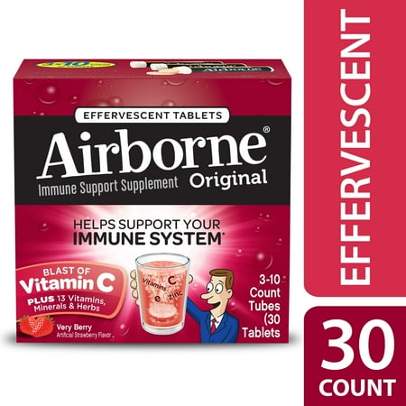 - Airborne Vitamin C Tablets, Very Berry, 1000mg - 30 Effervescent Tablets
