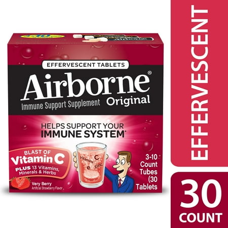 Airborne Vitamin C Tablets, Very Berry, 1000mg - 30 Effervescent (Airbourne The Very Best)