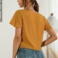 thumbnail image 7 of TIHLMK Womens Shirts Yellow Ladies Polka Dot Printing Loose V-neck Lace Button Petal Short Sleeve Top Gift for Womens Tops, 7 of 7