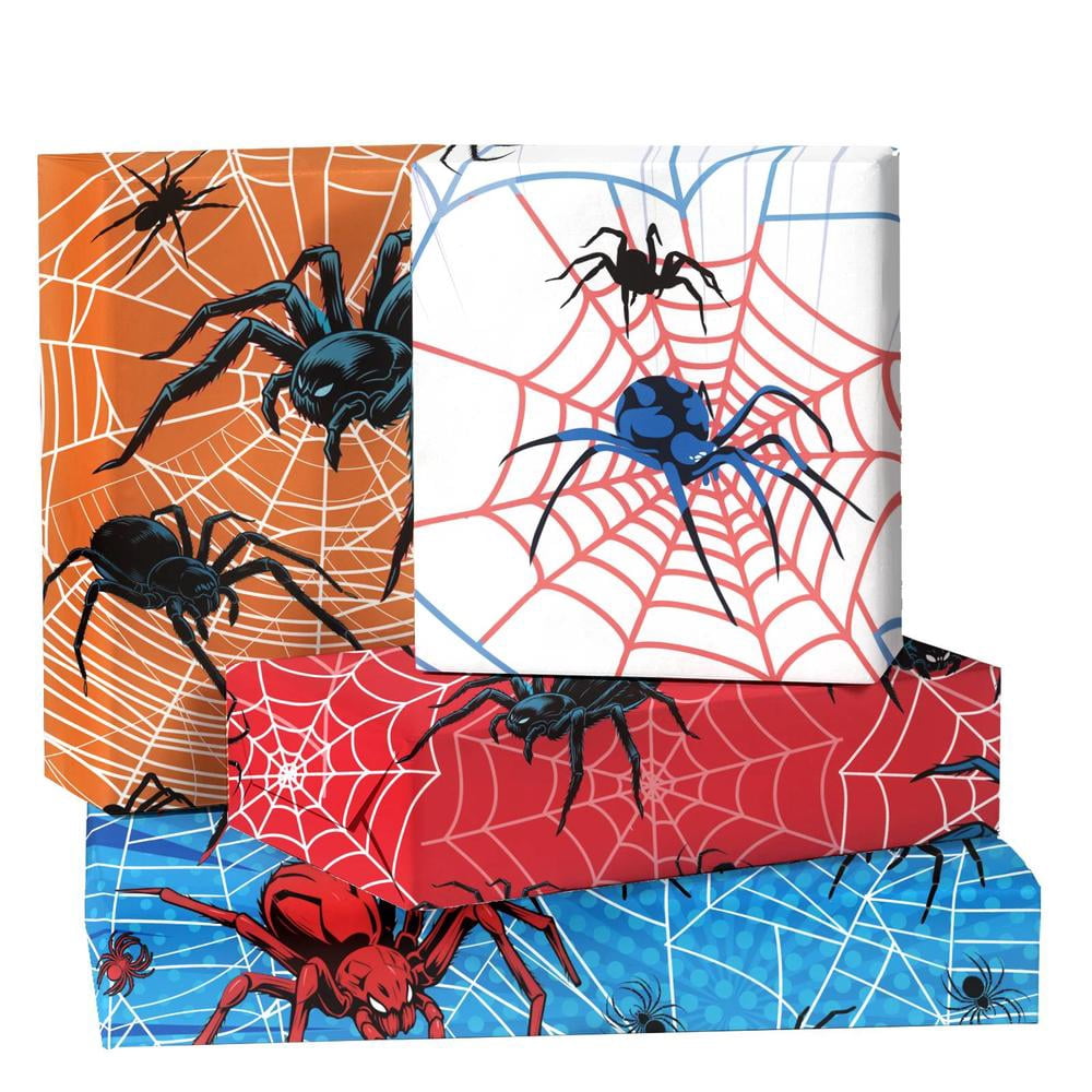 12 Sheets Spider Wrapping Paper, Spider Web Gift Wrap Blue Red Gift Packing for Boys Men Birthday Party DIY Crafts, 19.7 x 27.6 inch