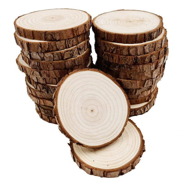 Posavasos Wood Slices, 30 unidades, madera de pino natural sin acabado