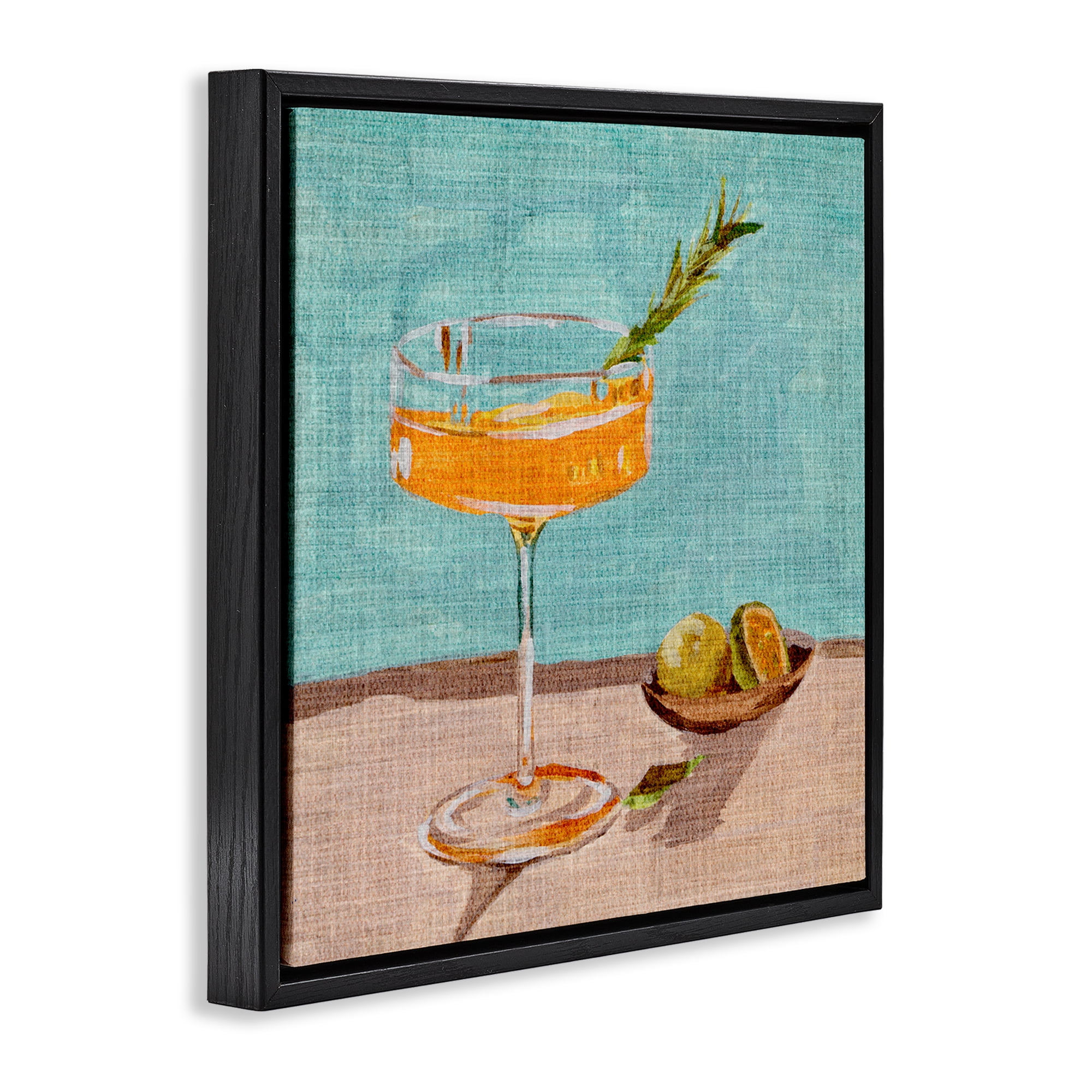 Stupell Industries Bright Cocktail Glass Food & Beverage Painting Black Floater Framed Canvas Art Print Wall Art, 18 x 18