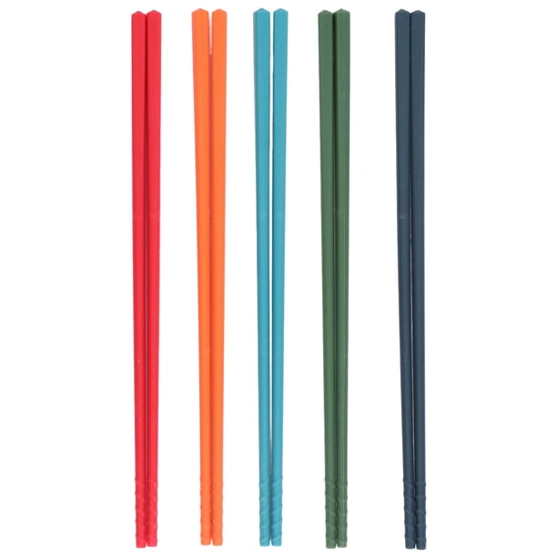 M Buder Set de 5 Pares de Palillos Chinos de Acero Inoxidable y Silicona Reutilizables Antideslizantes 24 cm / 9.4 inches Vajilla de Cocina para Restaurante y Hogar Multicolores