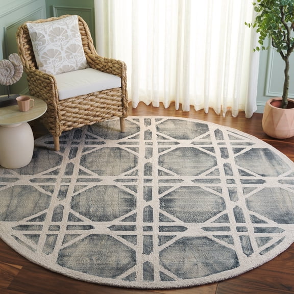 Safavieh Dip Dye Kuzman Geometric Wool Area Rug, Ivory/Gray, 7' x 7' Round