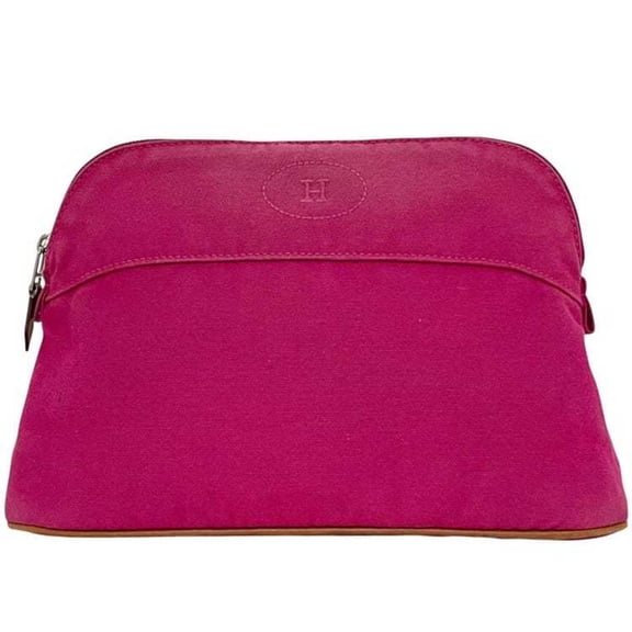 Pre-Owned Hermes Hermès MM Pouch ec-24637 Pink Bolide Cotton Canvas with H... (Good)