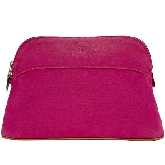 Pre-Owned Hermes Hermès MM Pouch ec-24637 Pink Bolide Cotton Canvas with H... (Good)