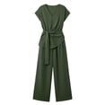 thumbnail image 5 of VBVC Women's Wrap Tie 2 Piece Work Set,Short Sleeve Top and Wide Leg Pants For Women, Ladies' Breathable Summer Loungewear With Pockets,Army Green,S-3XL, 5 of 8