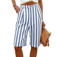 thumbnail image 2 of ClodeEU Women's Striped Linen Blend Bermuda Shorts,High Waist Knee Length Shorts with Pockets Light Blue,Women's Plus XXL, 2 of 7