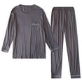thumbnail image 5 of Wyobmus Mens Soft Pajama Set Solid Color Sleepwear Pjs Lightweight Long Sleeve Crewneck Shirt And Full Length Bottoms Size M-2XL F-Dark Gray, 5 of 9