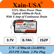 1S2P High-Capacity High-Drain 3.7V - 6700mAh Li-ion Battery Pack, with JST-PH 2-Pin Plug, 152% more power than 4400mAh, for Electronics, Solar Lights, GPS, Meshtastic Solar Node Project, Speakers