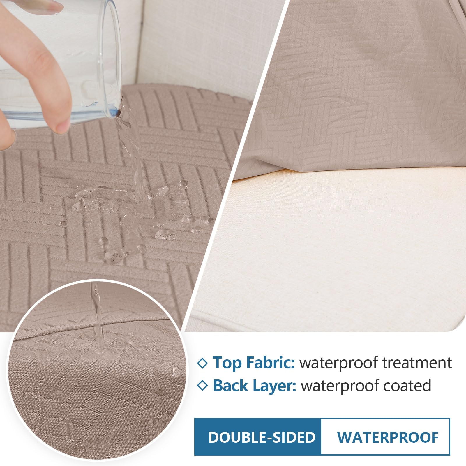 Smiry Waterproof Sofa Seat Cushion Covers, Stretch Couch Cushion Slipcovers, Fitted Jacquard Furniture Protector for Pets, Kid (Chaise, Camel)