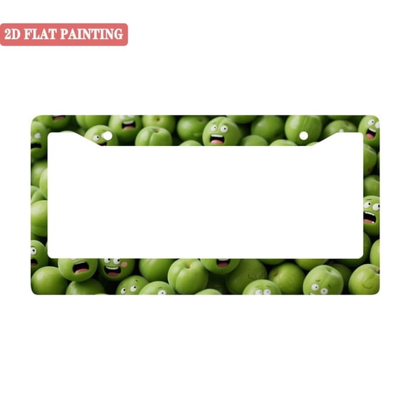 1Pack License Plate Frames with Cartoon Green Apple Pattern Includes Screws & Caps Full Accessories Included Size 6.3x12.2inch(16x31cm)
