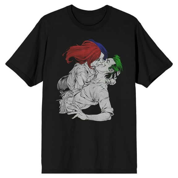 Batman Harley Quinn and Joker Kissing Men's Black Tee-S