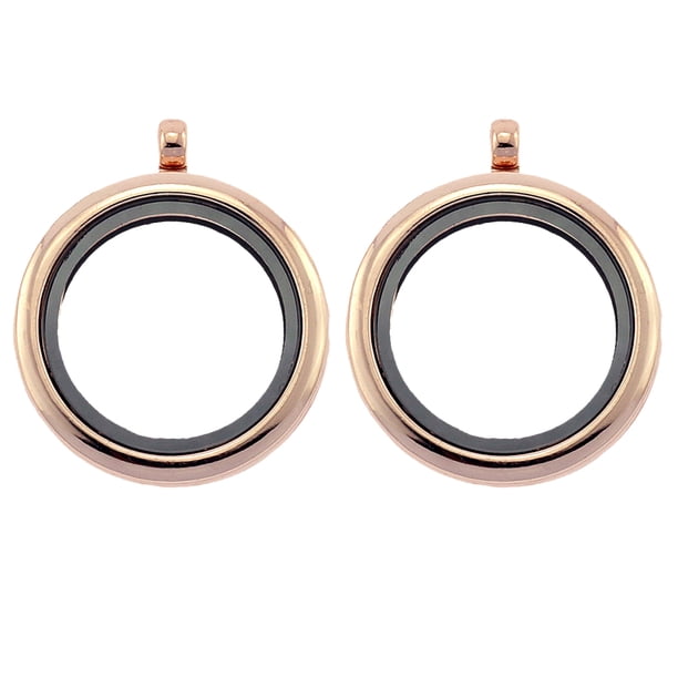 2 piezas piezas de collar de aleación de bricolaje accesorios de collar de vidrio caja de fotos divertidas collar redondo colgante para mujer (rosa dorado)