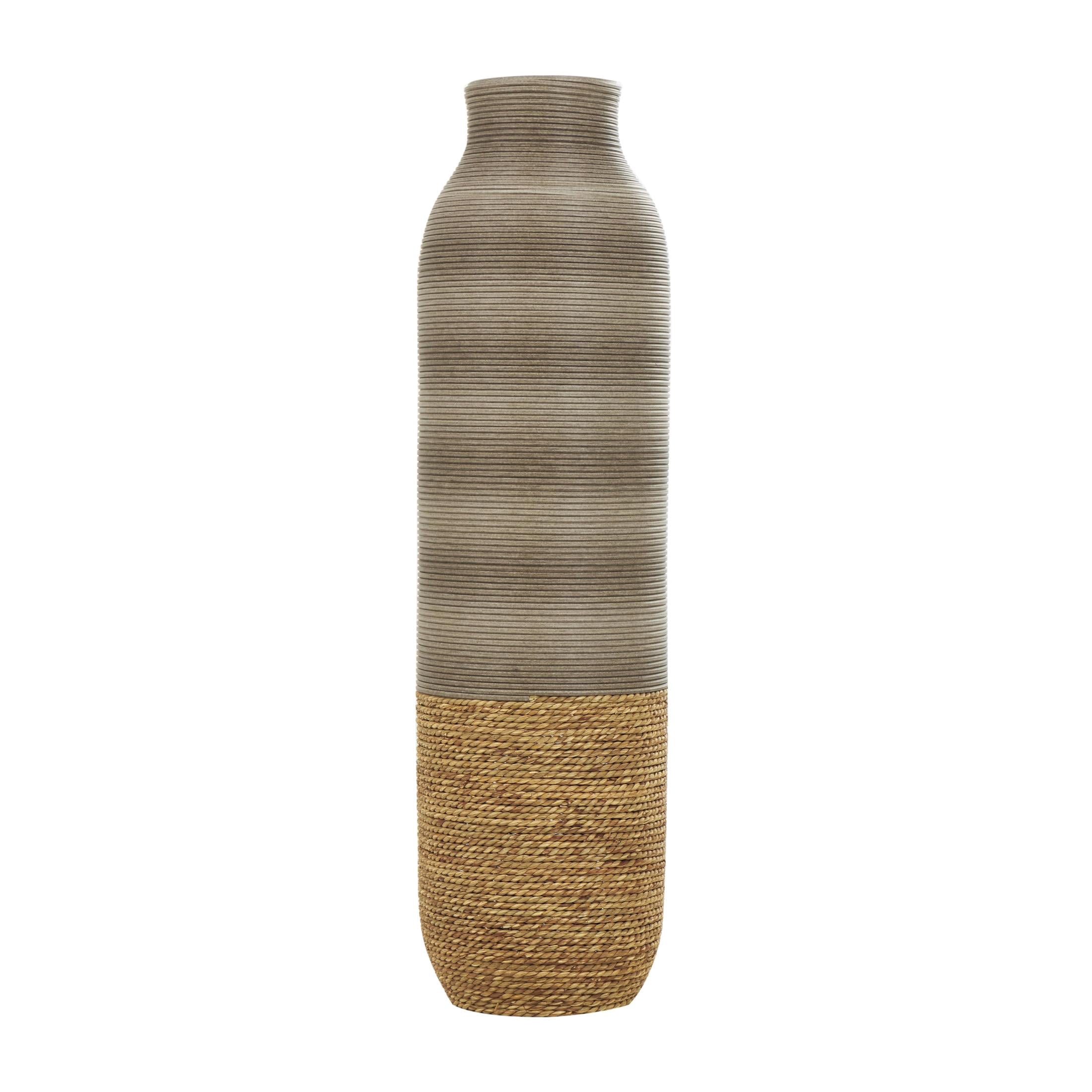 DecMode 32" Handmade Ribbed Brown Seagrass Vase with Coiled Seagrass Base