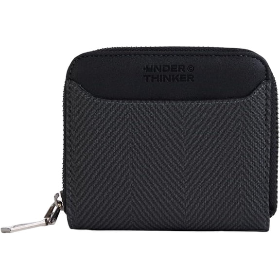 UNDER THINKER Korin RFID Zip Around Wallet for Women, 6 Card Slots, Black Textured