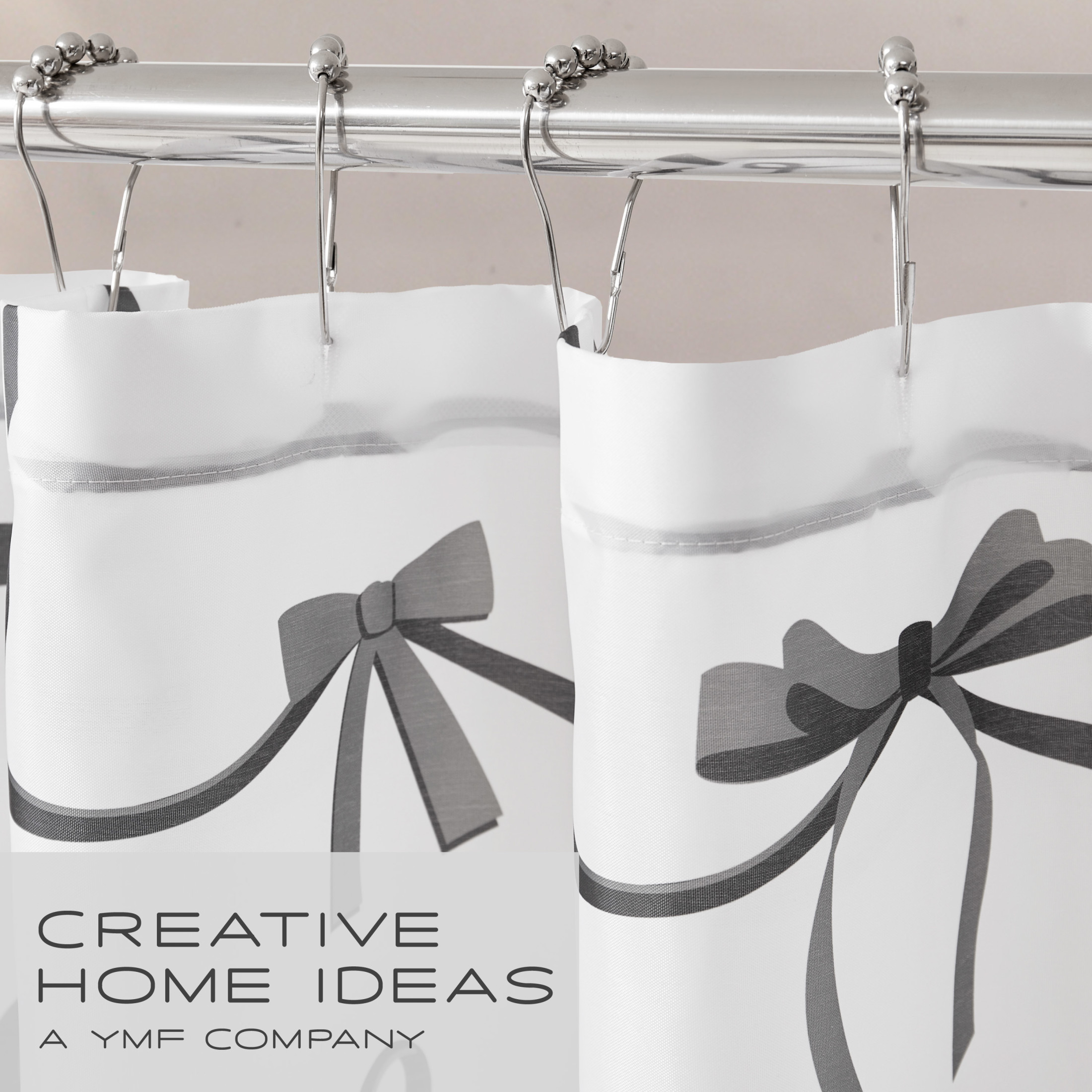 CHI Bows In A Stripe Shower Curtain with Hooks and Rugs Modern Washable 72" W x 72" L 15-Piece Set