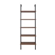 Nathan James Theo Industrial 5-Shelf Reclaimed Wood Ladder Bookcase with Oak Open Shelves and Black Metal Frame