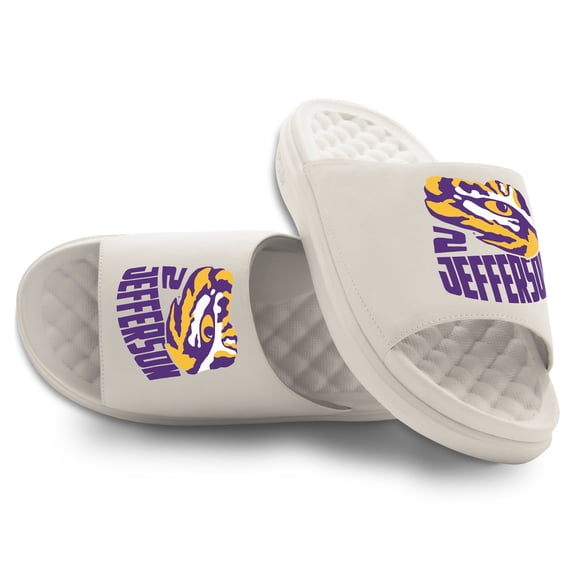Unisex ISlide Justin Jefferson Cream LSU Tigers Collage Motive Slide Sandals