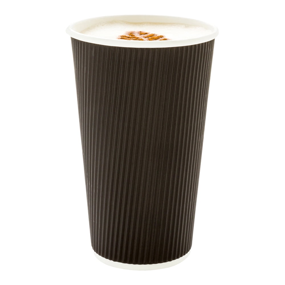 16 oz Black Paper Coffee Cup Ripple Wall 3 1/2" x 3 1/2" x 5 1/2