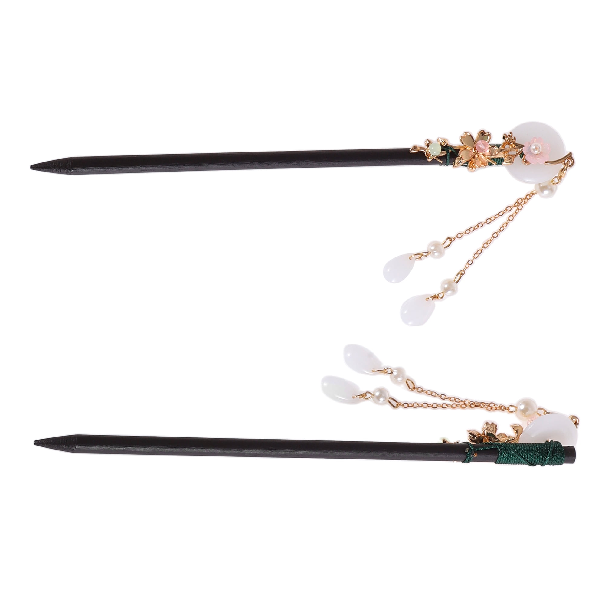 Unique Bargains Gardenia Tassel Hair Chopstick Black White Pink 1 Pc Large Jade buckle