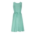 thumbnail image 6 of Lenago Dresses for Women Solid Color Sleeveless Dress Zipper Round Neck Stripe Linen Dress Summer Shirt Dress, 6 of 9
