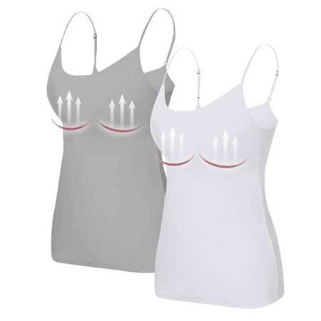 2 Piece Bra Tank Tops for Women Shelf Bra Camisoles Adjustable Spaghetti Strap Shelf Bras Yoga Workout Plus Size Padded Undershirts