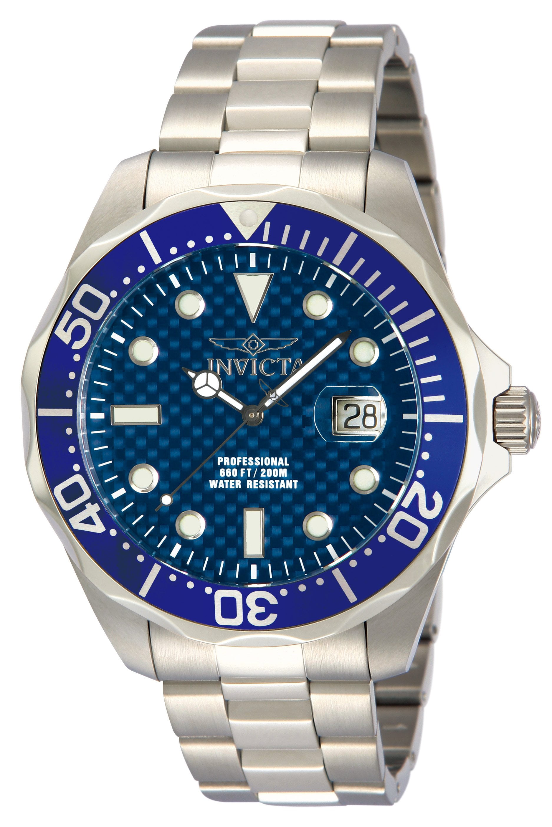Invicta Men's 12563 Grand Diver Blue Carbon Fiber Dial Blue Bezel Stainless Steel Bracelet Dive Watch