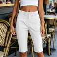 thumbnail image 4 of Women's Knee Length Shorts Baeitkot Women's Solid Color High Waisted Knee Length Shorts Casual Cargo Capris with Pockets White XXL, 4 of 5