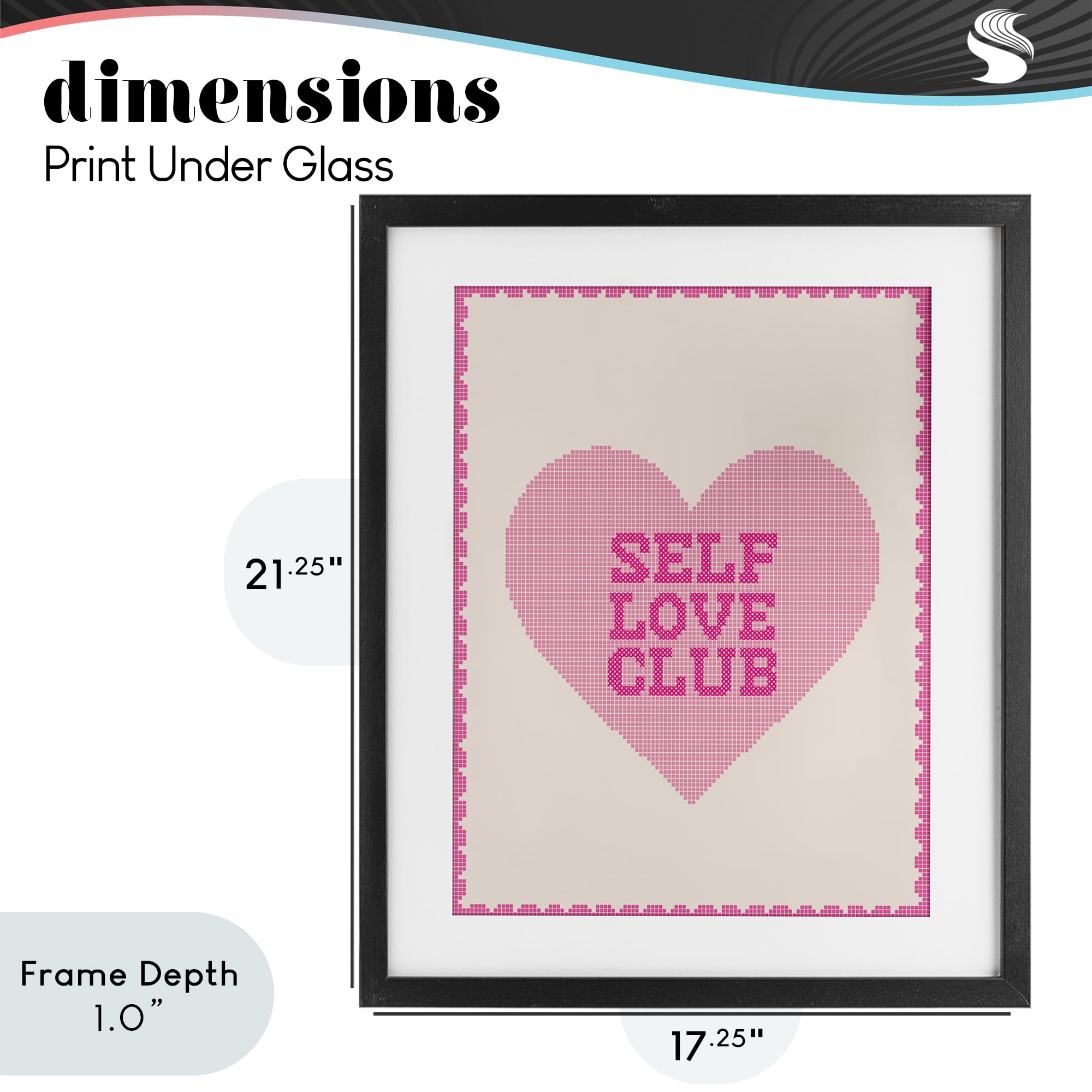 Stupell Industries Self Love Club Pixel Heart Black Framed Print Under Glass, design by Lil' Rue