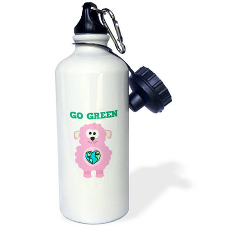3dRose Earth Day Go Green Baby Pink Lamb Goofkins Cartoon, Sports Water Bottle,