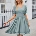 thumbnail image 6 of Levmjia Women Summer Casual Dress V-Neck Chiffon Short Sleeve Solid Mini Sexy Slim Fit Comfortable Polyester Vacation Party Beach Multi Color Options, 6 of 8