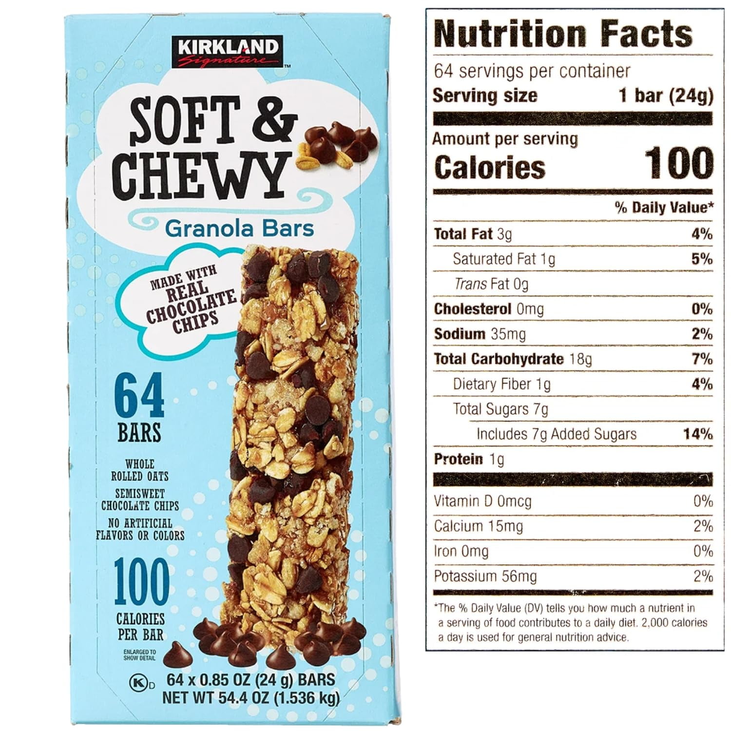 Kirkland Signature Soft & Chewy Oat Bars, Delicious Snack, 64 Count, 0.85 oz Per Bar