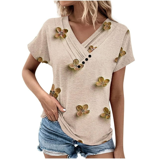 Blouses pour Femmes Col en V Décontracté Manches Courtes Printemps et Été
