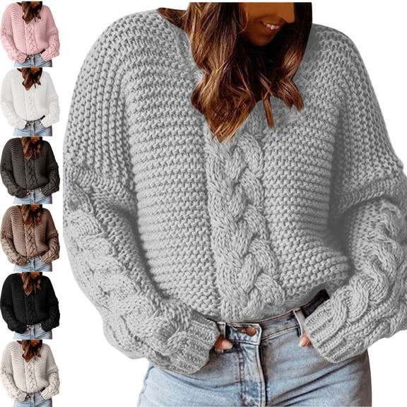 Danhjin Warm Sweater Tops for Women Thicken Crew Neck Long Sleeve Fall Winter Pullover Stretchy Solid Shirts Fashion Comfy Soft Cozy Loungewear Outdoor Knitwear Blouses