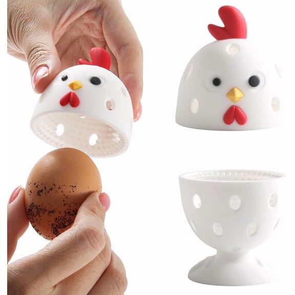 Egg Brush Cleaner, 2PCS Silicone Egg Cleaner Scrubber for Fresh Eggs, Multipurpose Fruit and Vegetable Rotating Scrubber Tool for Fresh Eggs, Reusable Chicken Egg Washer Brush (Grey)